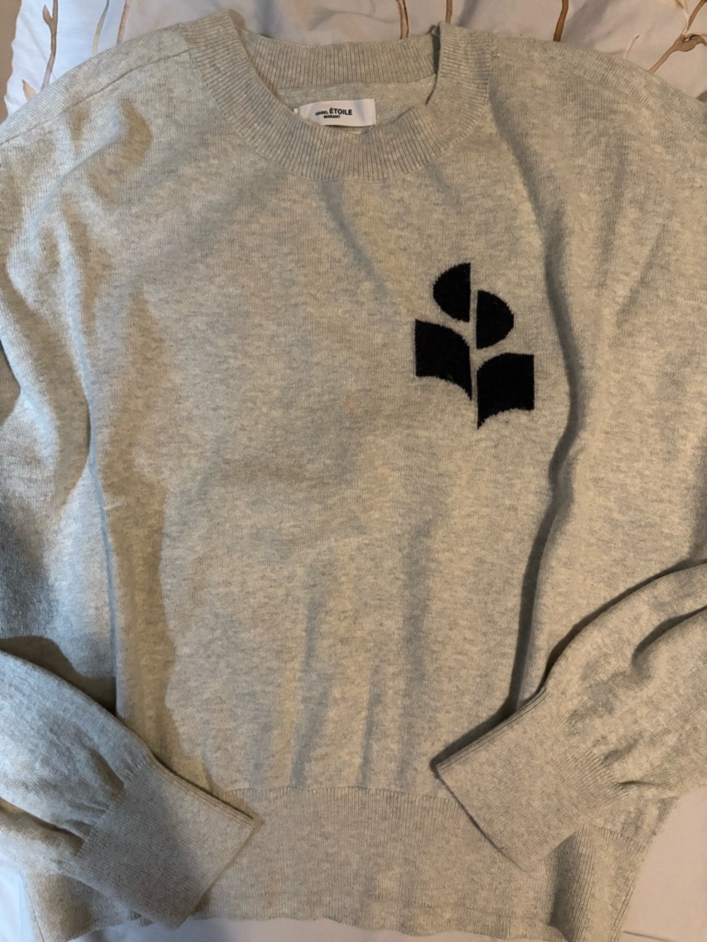 Isabel Marant Gray Crewneck Sweater with Black Emblem Size 6